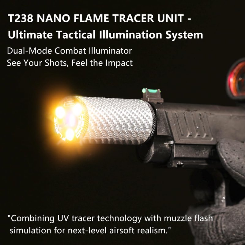 T238 Airsoft Nano Flame Pistol/Rifle Tracer Unit with 14mm CCW Thread Interface and Type-C Charging Port, 14mm CCW to 11mm CW Adapter