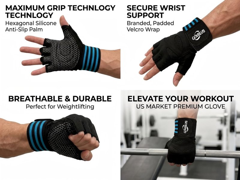Govblus Workout Gloves for Men and Women,Gym Gloves for Weight Lifting with Wrist Support,Exercise,Rock Climbing, Biking,Training,Fitness,Pull up,Fingerless, Breathable and Snug fit(Small)