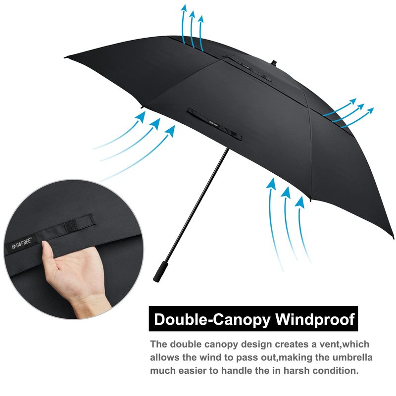 G4Free 80 Inch Huge Large Oversize Golf Umbrella Double Canopy Vented Windproof Stick Umbrellas, 6.6 Ft Heavy Duty Outdoor Doorman Umbrella Family Umbrella(Black)