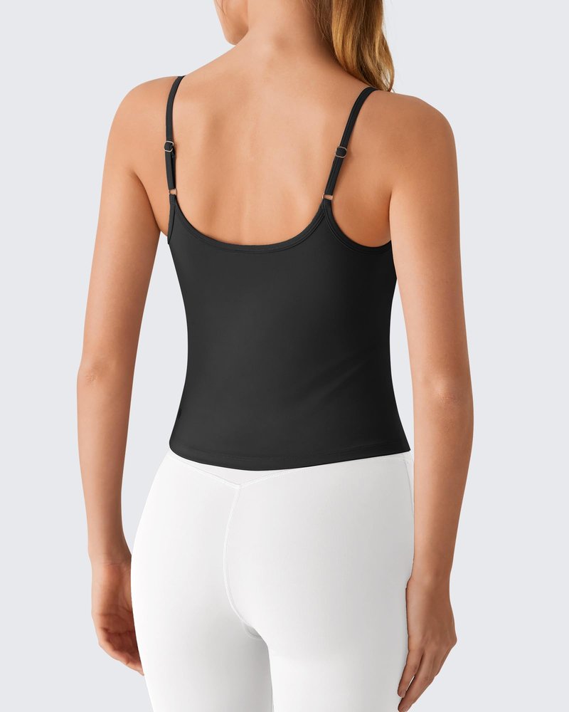 G4Free Yoga Camisole with Built in Bra Workout Pilates Tank Tops Removable Padded Ballet Cami with Shelf Bra (Black,M)