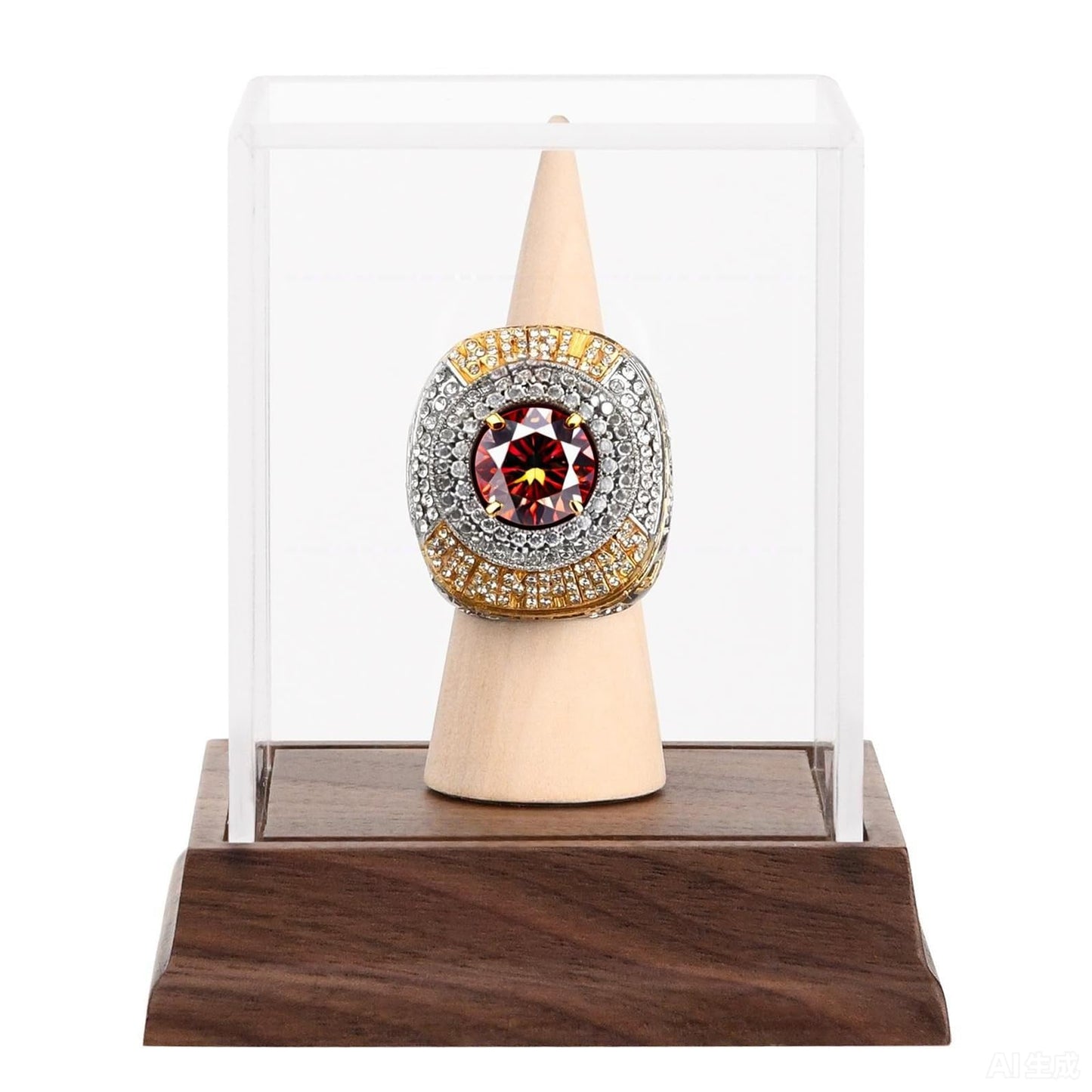 Championship Ring Display Case Baseball Softball Football Ring Holder Wanult Wood Base Acrylic Sports Ring Display Case Stand for Men Wooden Ring Box for Women Memorabilia Showcase Cube Collectibles