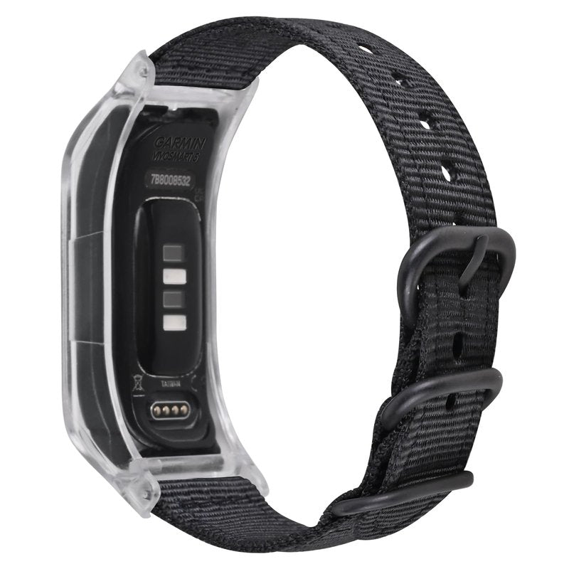 C2D JOY Canvas Nylon Bands Compatible with Garmin Vivosmart 5 tracker Replacement Bands withTransparent Case-Black