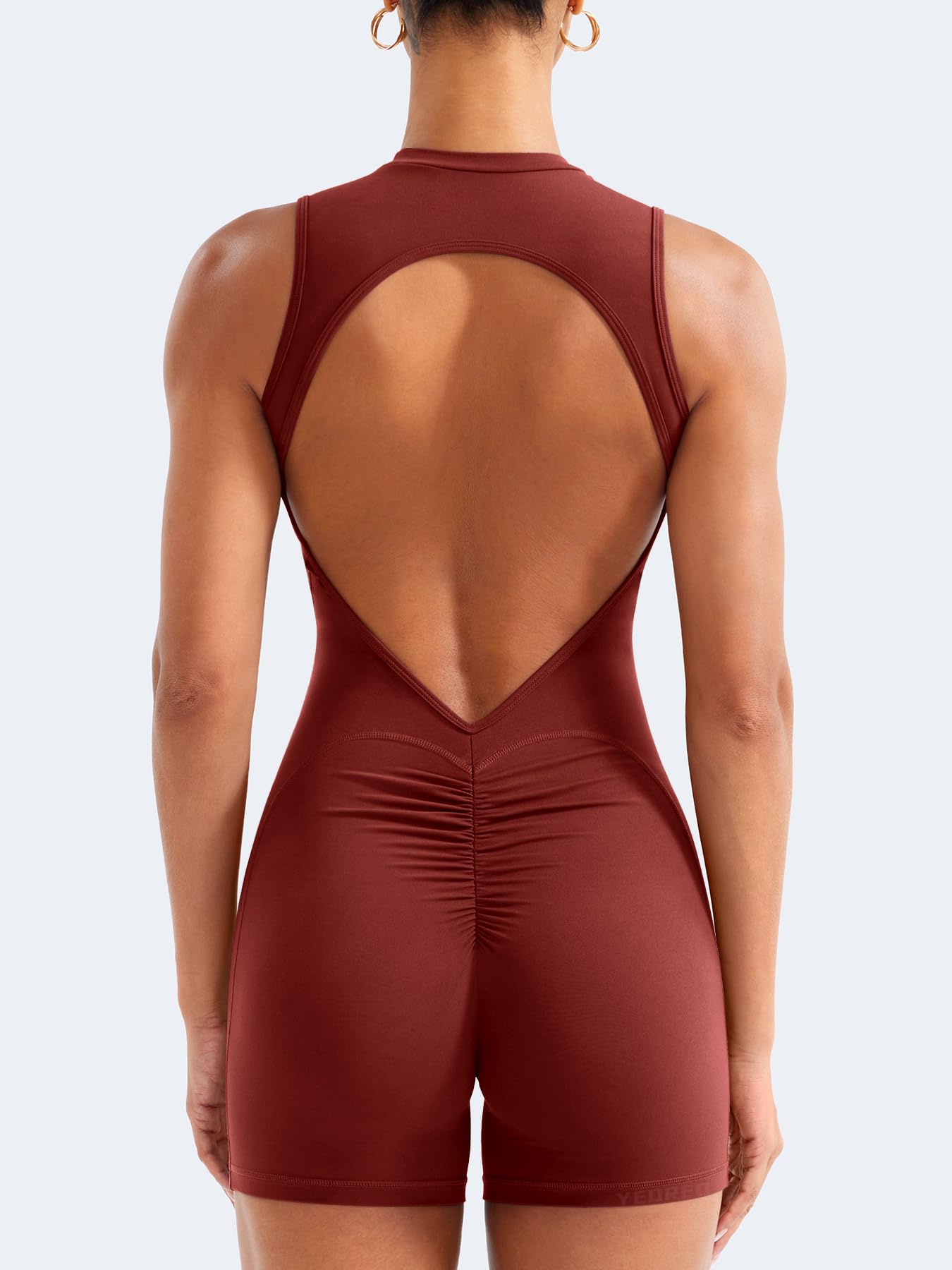 YEOREO Backless Workout Jumpsuits Women One Piece Sleeveless Jumpsuit with Pads Tessia Scrunch Butt Yoga Romper Red L