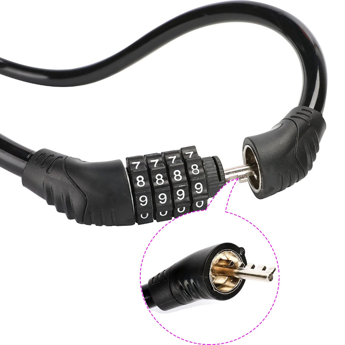 2 PACK Bike Locks Cable,Anti Theft Bicycle Lock Chain,4 Digit Security Resettable Bike Combination Lock Self Coiling Combination Cable Combo Bike Locks Without Mounting Bracket,2 Feetx1/2 Inch (Black)