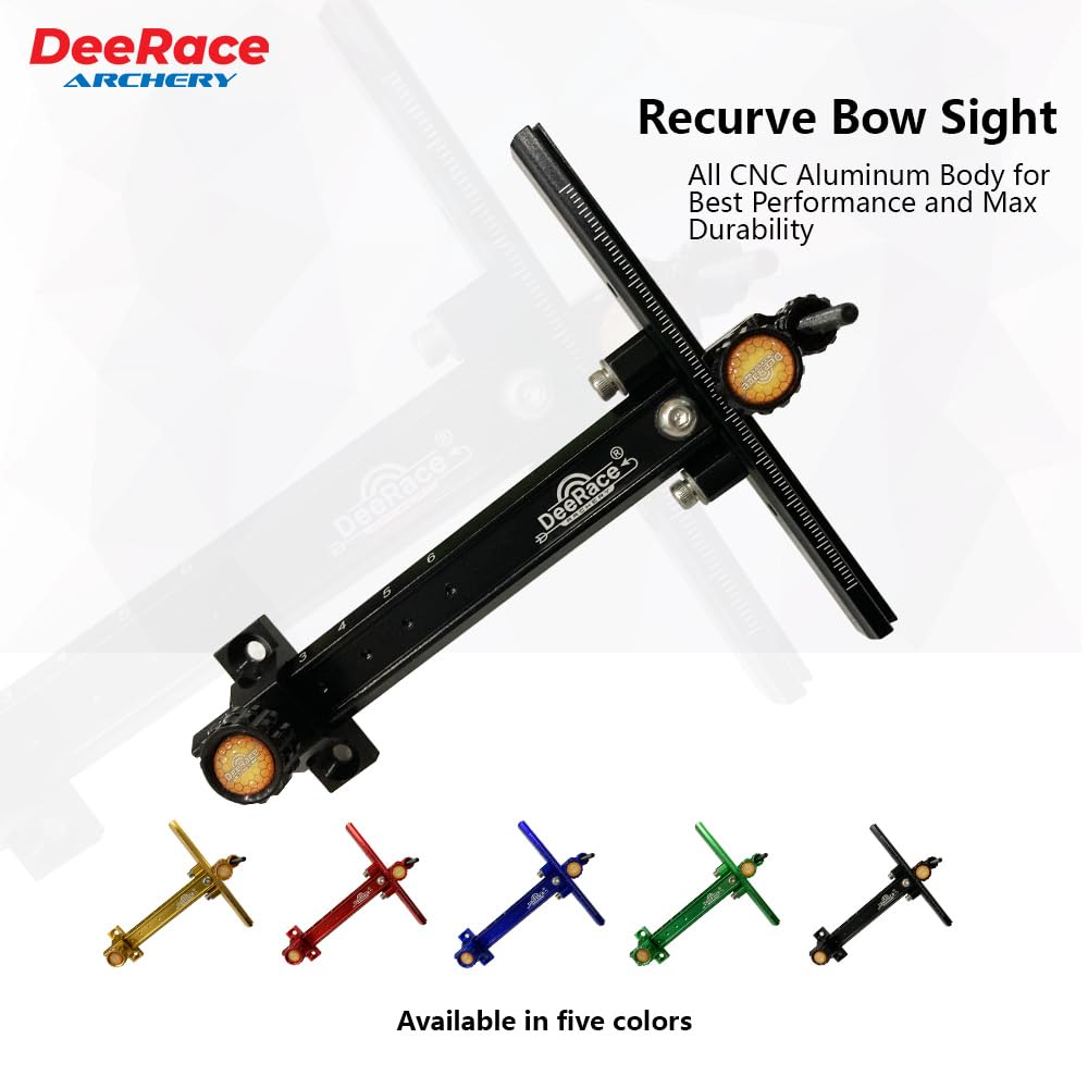 DeeRace Archery Recurve Bow Sight, Adjustable T Shape Target Shooting Bowsight with Optical Fiber Pin Sight (Black)