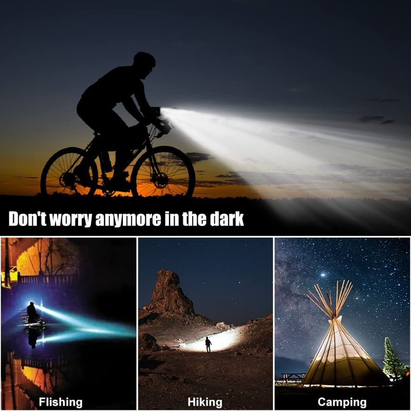 Rechargeable Bicycle Light, Waterproof Bicycle Light, Mountain Bike Light, Battery Life up to 12 Hours, Suitable for Bicycles, Camping, Emergency Lighting, Indicator Lights