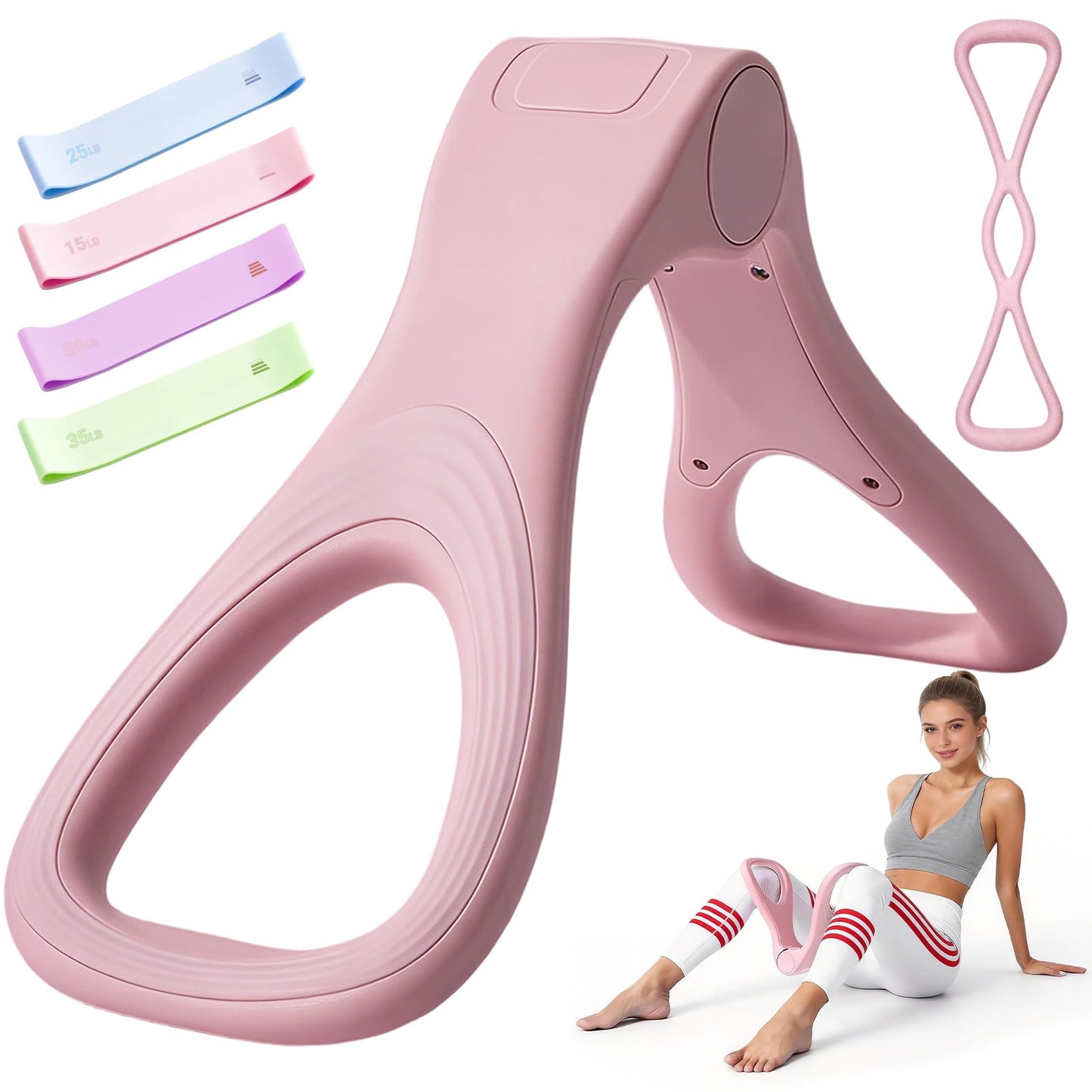 Brobantle Home Pilates Essential Kit for Women, Pilates Equipment Set with Pelvic Floor Trainer, Resistance Bands for Beginners Home Workouts Pink