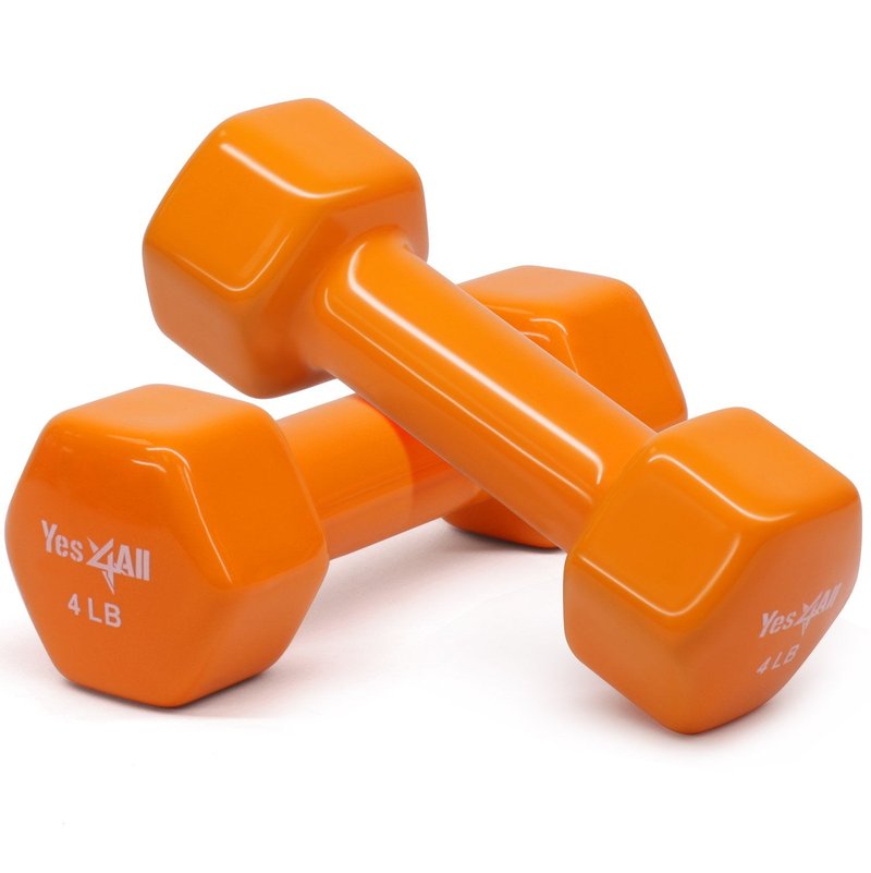 Yes4All Deluxe Vinyl Coated Cast Iron Dumbbell Weights - PVC Dumbbell Sets for a Total Body Workout (Sets of 2, Organe, 4lbs)