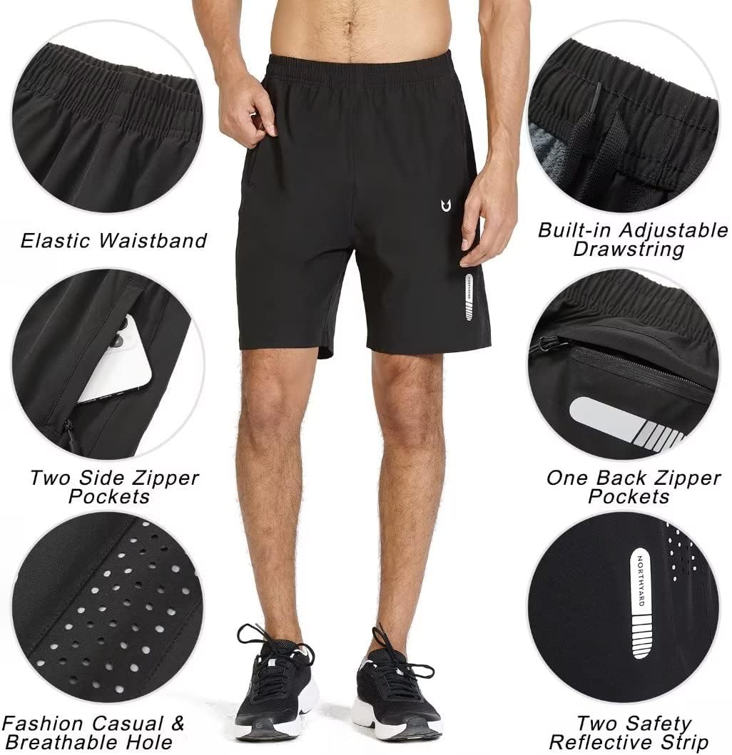 Men's Athletic Running Shorts - Quick Dry Lightweight Gym Workout | 7"/9"/5" | 3 Zipper Pockets for Basketball & Tennis