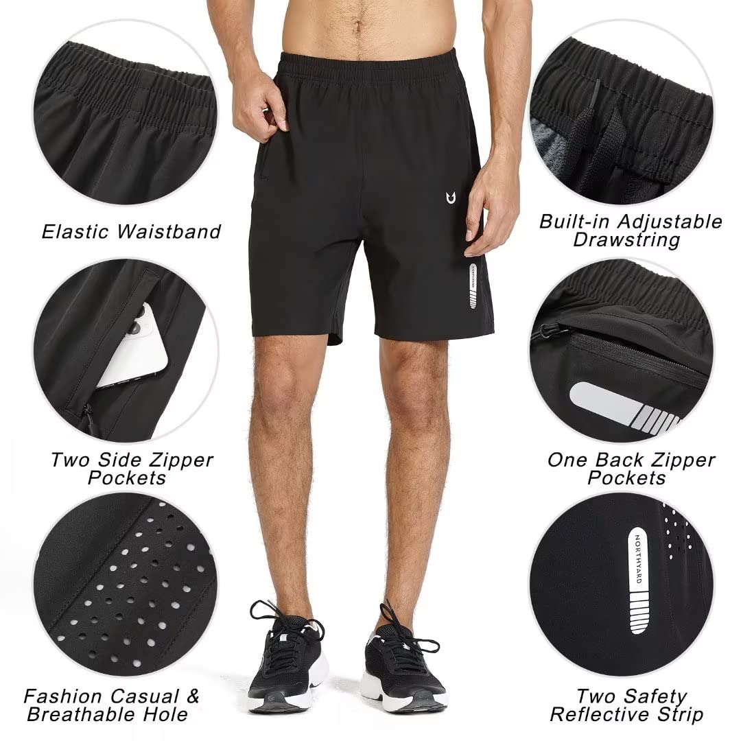 NORTHYARD Men's Athletic Running Shorts Quick Dry Workout Shorts 7"/ 5"/ 9" Lightweight Sports Gym Basketball Tennis Hiking Exercise Black XS