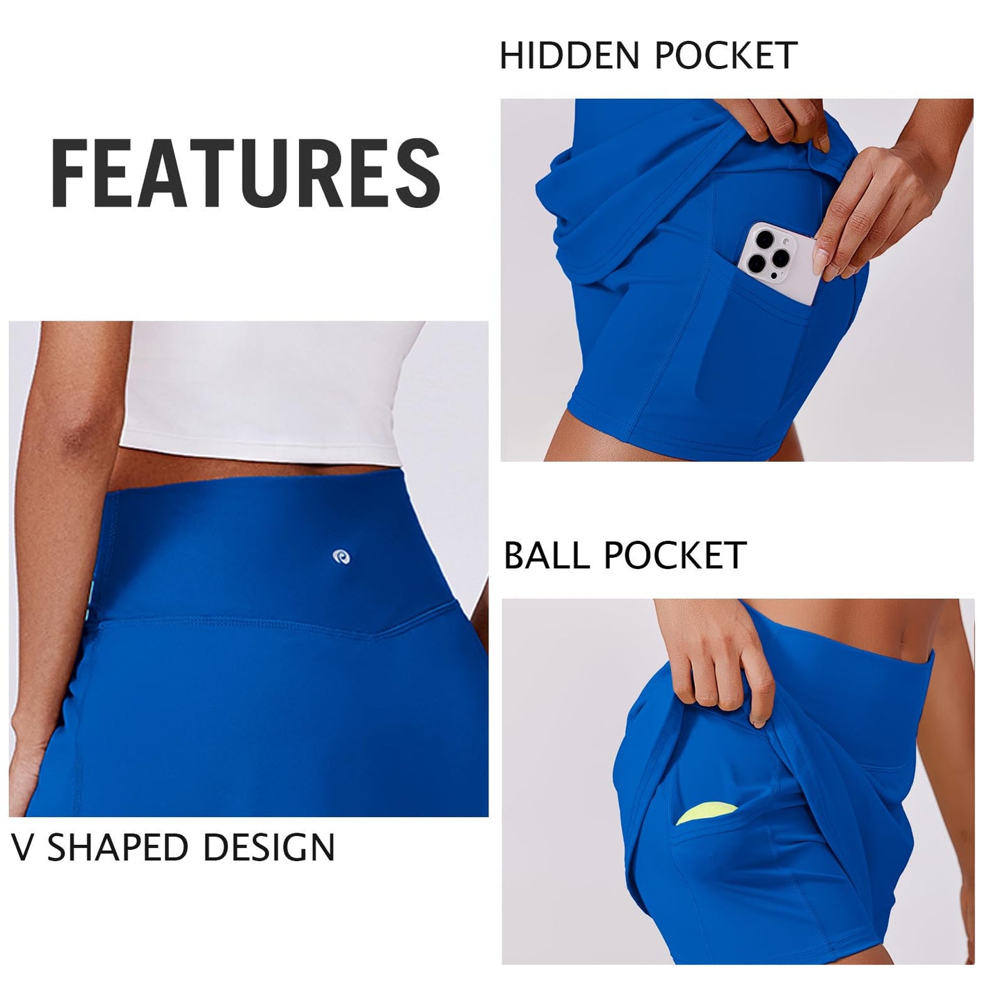 PINSPARK Golf Skirts for Women V Waisted Tennis Skorts Lightweight Athletic Skirt Stretchy Workout Skort with Pockets, Royal Blue XXL