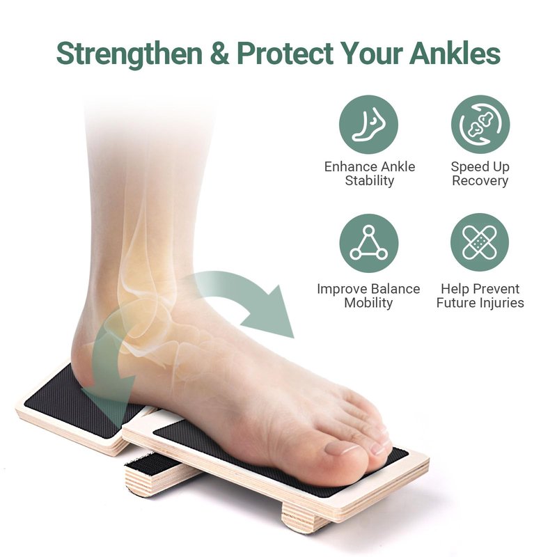 Wooden Ankle Balance Board, Professional Axis Board for Stability Training & Physical Support, Heavy Duty Single Leg Foot Trainer with Exercise Poster & Bag