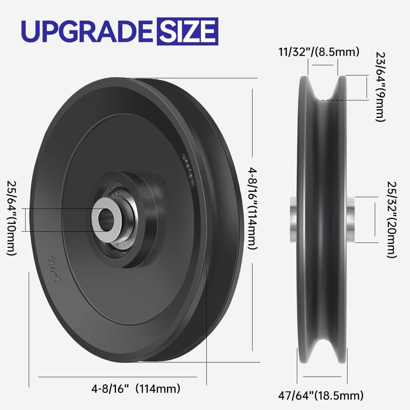 CYBEOE 4.5" / 115mm Nylon Bearing Pulley Wheel - Over The Door Pulley，360° Traction Aluminum Bearing Pulleys for Cable Machine Weight Gym Home Garage Door Pulley System (2)