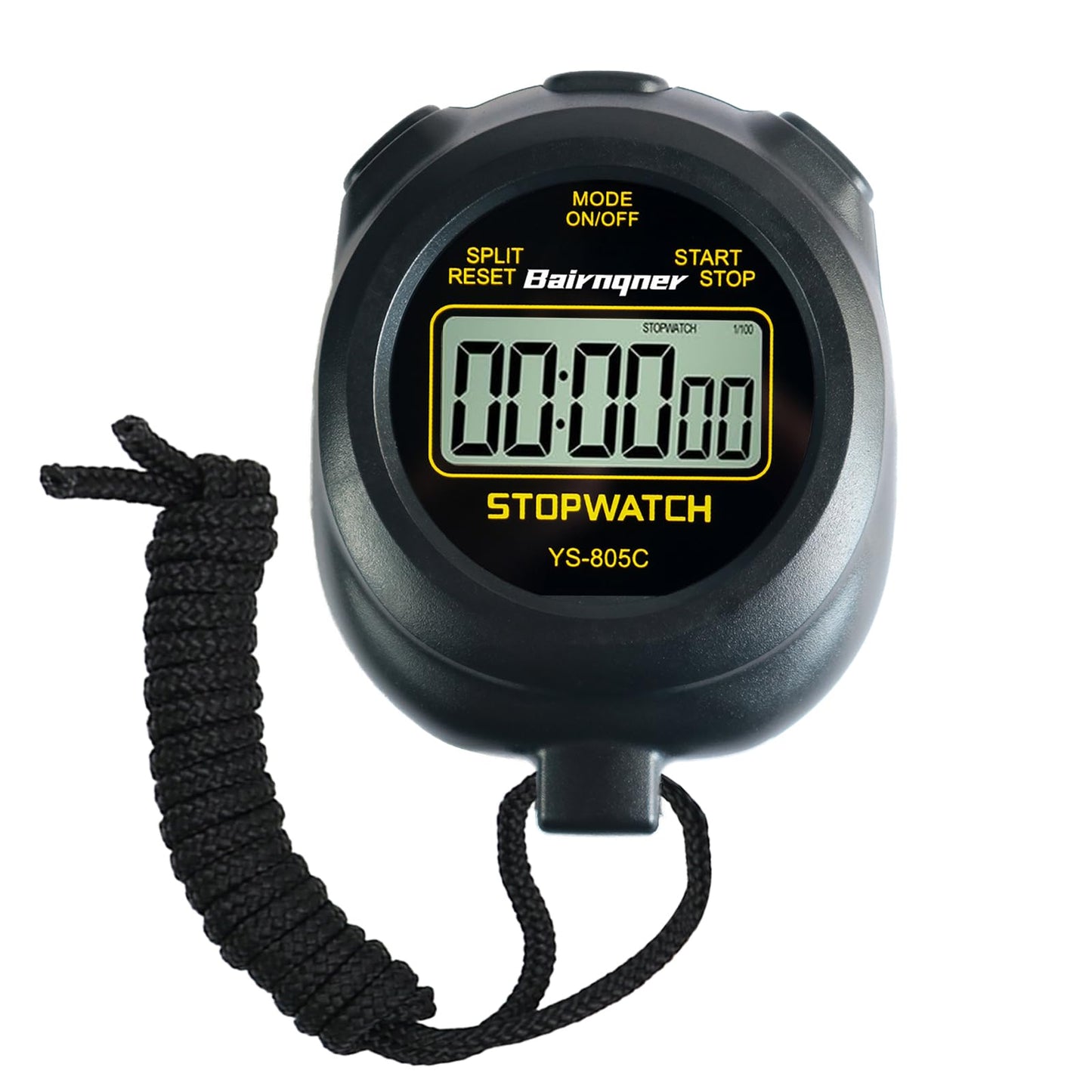 Bairnqner Stopwatch Timer with Countdown, ON/Off Simple Operation No Clock No Date, Digital Stop Watch for Sports, Black