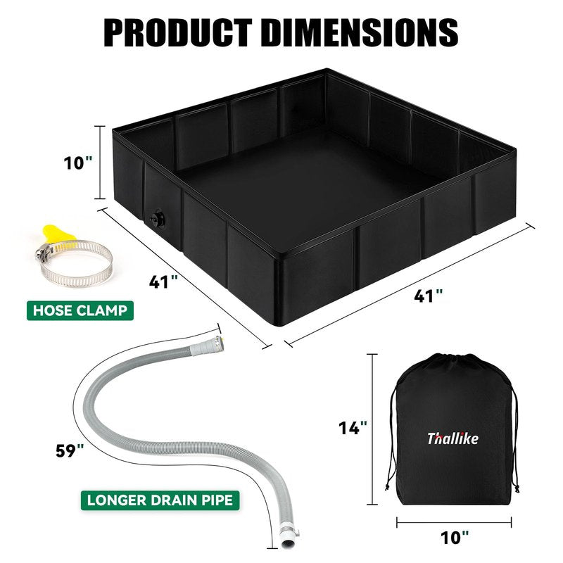 Thallike Upgraded Portable Shower Pan, 41" x 41" x 10" Outdoor Shower Base with Detachable Drain Pipe, Foldable Camping Shower Base for Beach, RV, and Indoor