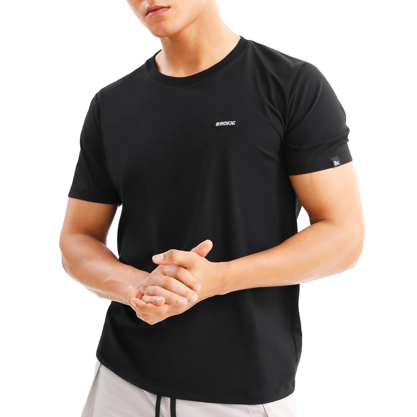 BROKIG Mens TDry Gym Workout Crew T-Shirt, Athletic-Fit Comfortable Short Sleeve Sports Shirts Men(Black, Medium)