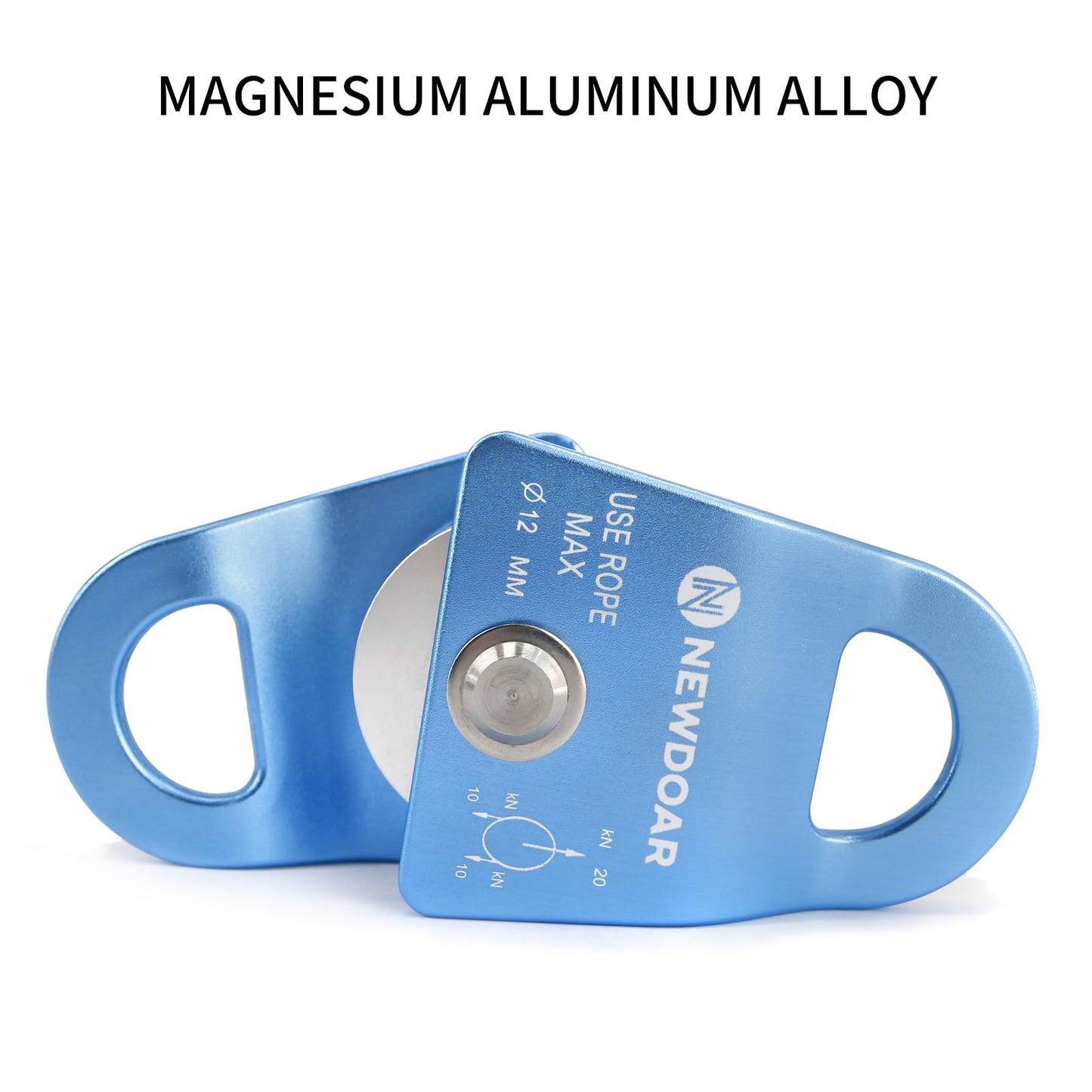 NewDoar Micro Mobile Single Pulley,20kN(4500 lb) Max Rope 1/2in for Rigging Arborist Climbing Rescue,CE Certified(20KN Blue 2pcs)