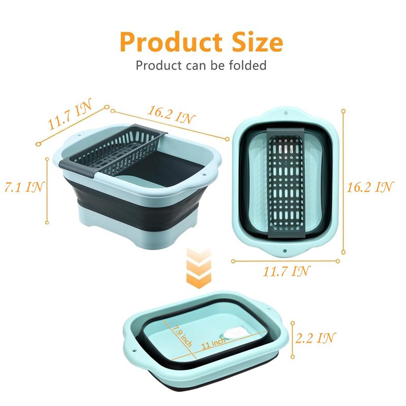 Alltiett 2.98 Gallon (11.28L) Collapsible Dish Basin with Drain Plug, Outdoor Multiuse Foldable Sink Tub, Dishpan, Wash Basin, Portable Kitchen Storage Tray for Camping, RV, Beverage Bucket (Yellow)