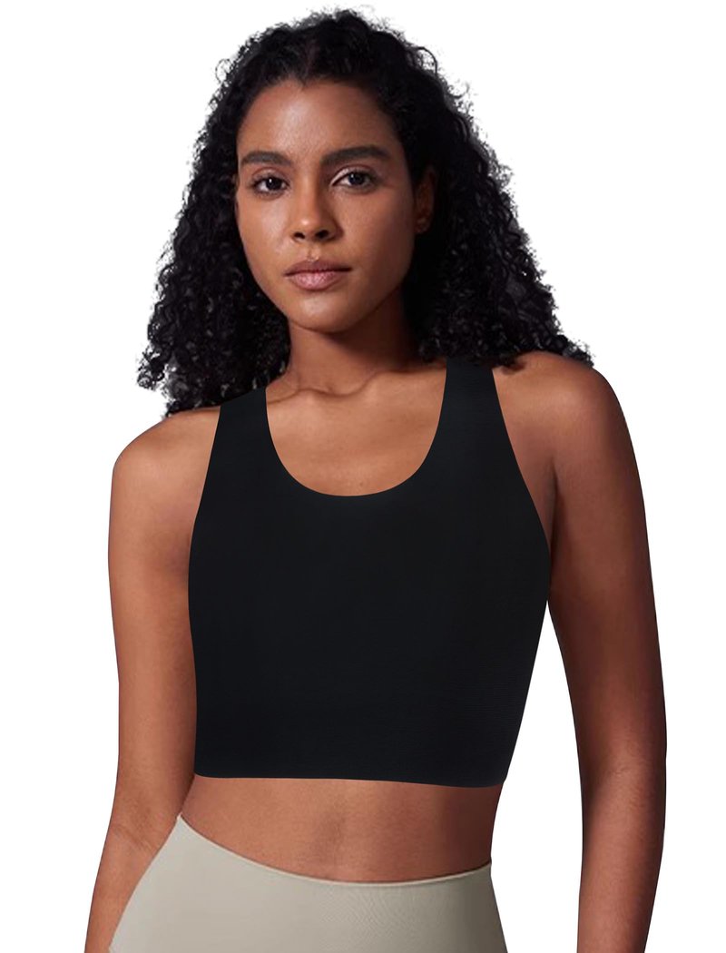 XUJI Seamless Chest Binder Women FTM Transgender Wireless Binder Sport Compression Bra Pullover Tank Top (B, M) Black