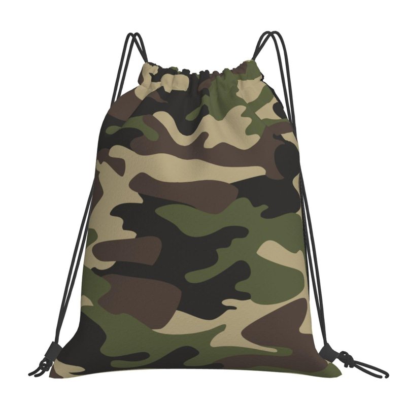 AIMASTZ Green Brown Camo Unisex Drawstring Backpack Bag Sport Gym Travel Swim Sackpack