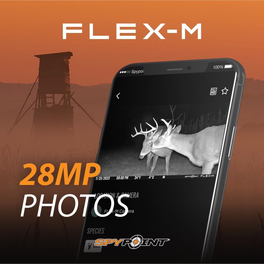 SPYPOINT Flex-M Cellular Trail Camera - Best Hunting Accessories, No WiFi Needed, Night Vision, Motion Activated, Dual-Sim LTE, IP65 Water-Resistant Game Camera, 28MP Photos, 720p Videos + Sound (1)