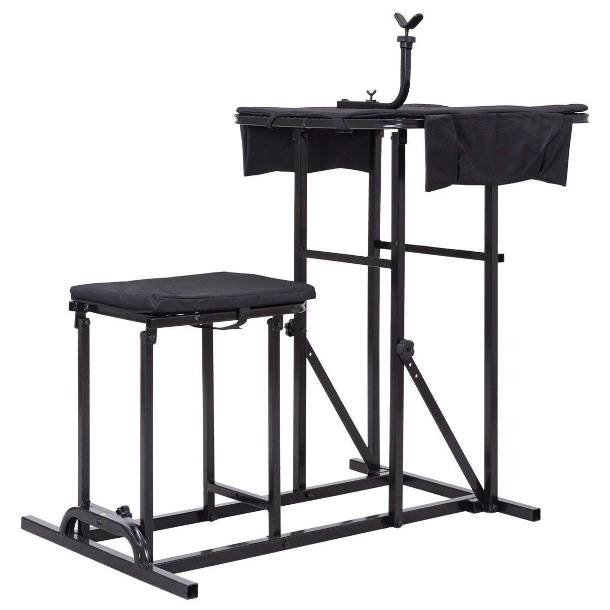 Goplus Foldable Shooting Table, Height Adjustable Shooting Bench with Adjustable Gun Rest, Ammo Pockets, Padded Seat, Portable Shooting Bench Rest for Rifles, Hunting, Outdoor