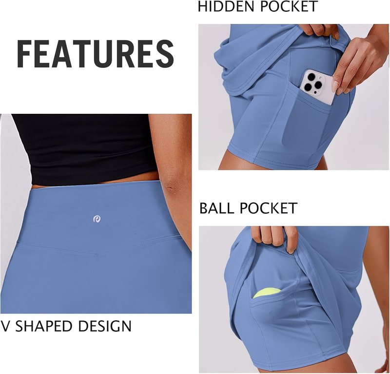 Womens Tennis Skirt - High Waisted Golf Skort with 2 Pockets | Stretchy Athletic Skirt for Workout, Pickleball & Running