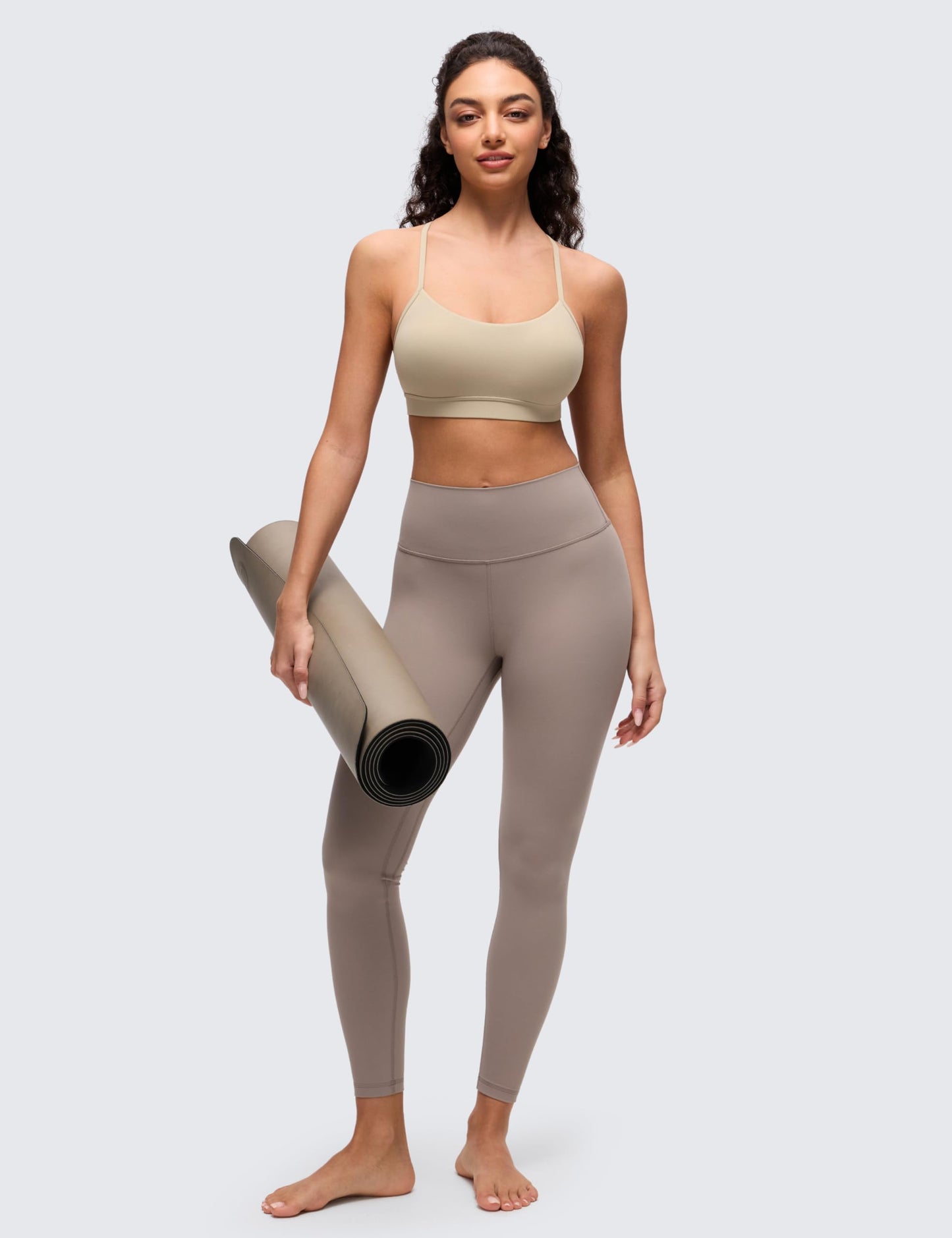 CRZ YOGA Butterluxe Y Back Sports Bras for Women - Padded Racerback Low Impact Spaghetti Thin Strap Workout Yoga Top Oak Medium