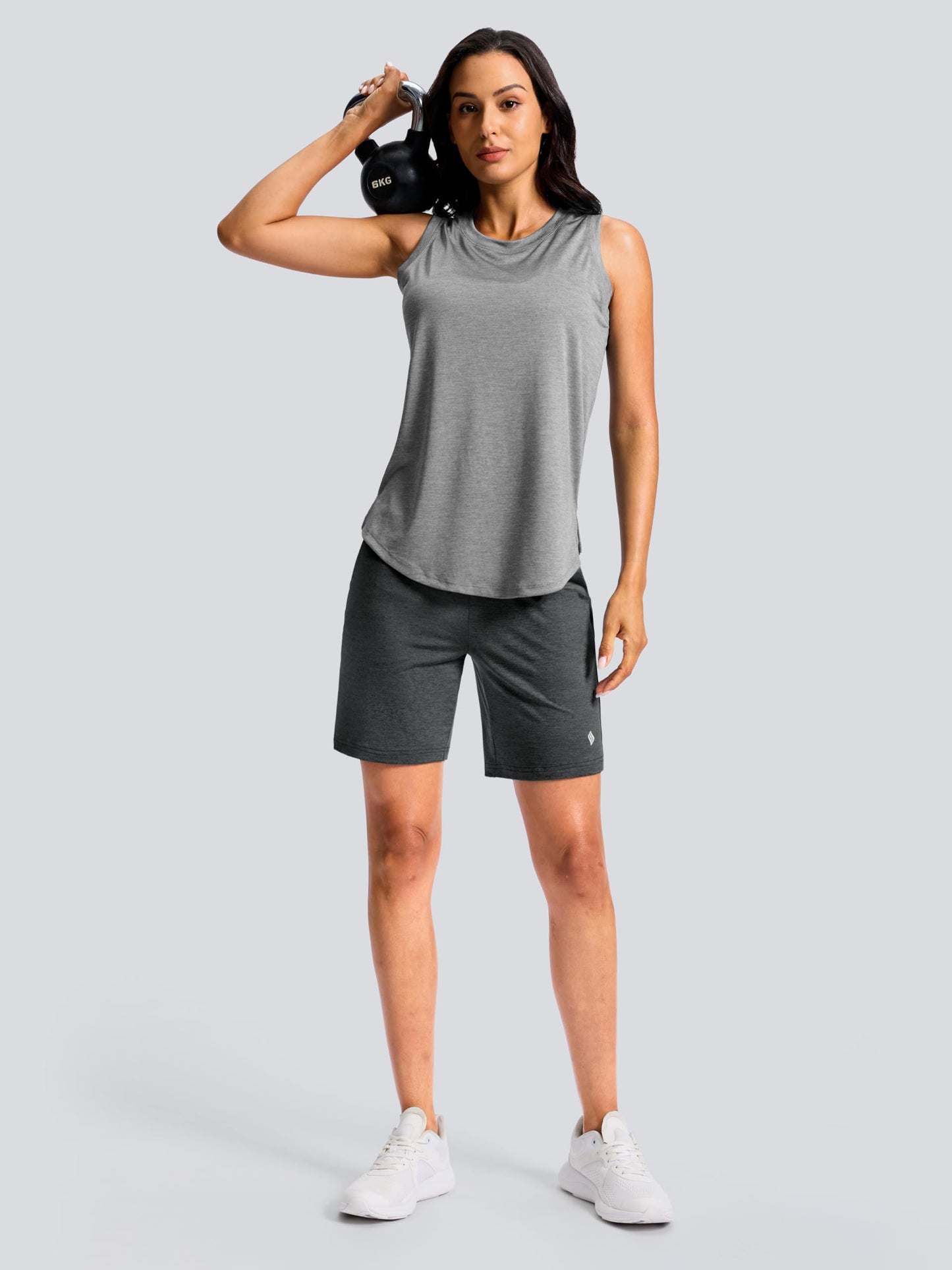 SANTINY Women's 7"/9" Bermuda Long Shorts Lightweight High Waisted Walking Casual Running Workout Athletic Short with Pockets (Charcoal_L7_L)