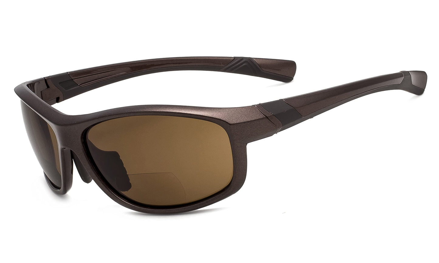 Eyekepper Sports Bifocal Sunglasses TR90 Unbreakable Outdoor Readers Pearly Brown Frame Brown Lens +2.0