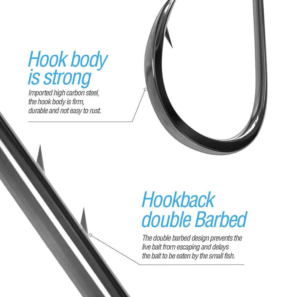 DONQL Bait Holder Hooks, 600Pcs Double Barbed Fishing Hooks 3#-12# Carp Single Fish Hook Kit Fly Fishing Accessories Carbon Steel Jig Sea Hooks for Live Bait Freshwater Saltwater (600PCS)