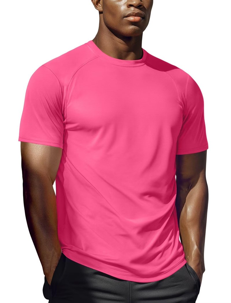 Zengjo Workout Shirts for Men Quick Dry,Moisture Wicking Athletic T-Shirts for Gym Running Sports Exercise(Hot Pink,Medium)