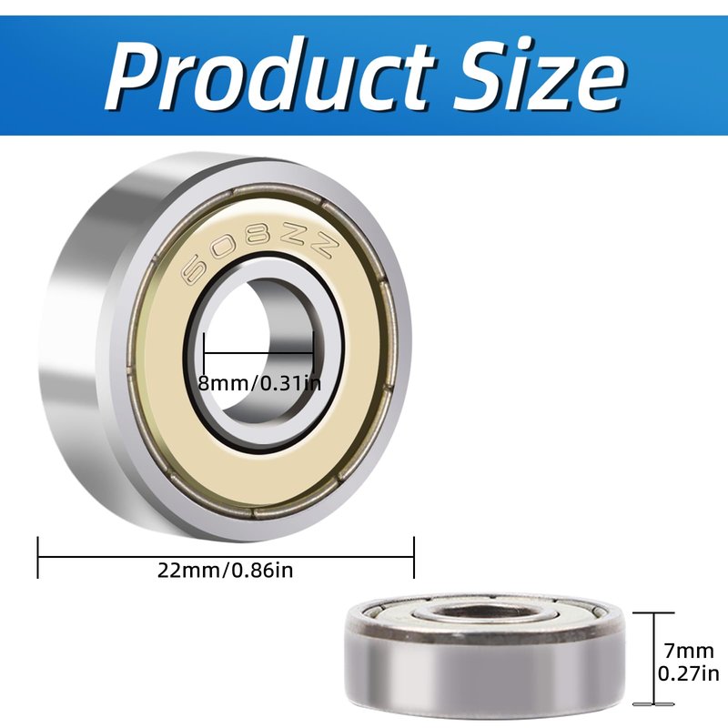 LEEGAWU 40 Pcs 608 ZZ Ball Bearings – Bearing Steel and Double Metal Sealed Miniature Deep Groove Ball Bearings (8mm x 22mm x 7mm)