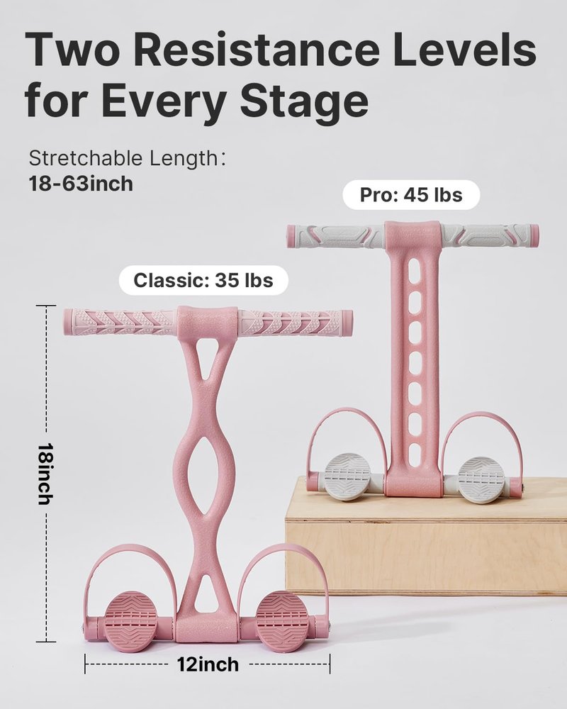 YOTTOY Pedal Resistance Band, Thick Elastic Tension Rope with Handles, Sit-Up Pull Rope Fitness Equipment for Leg, Arm, Abs, Waist, Home Gym & Yoga Training for Women & Men (Pink, 45 pounds)