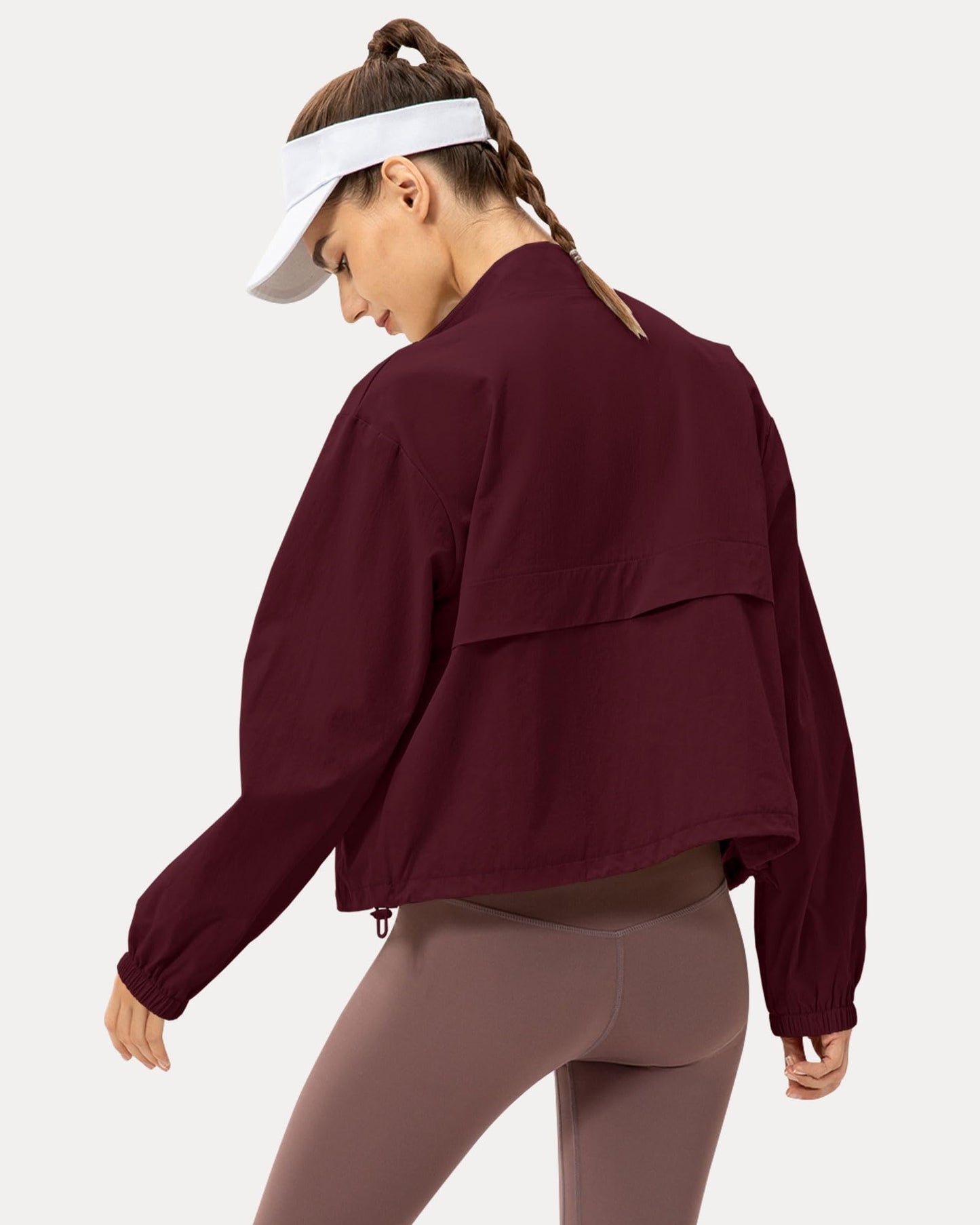 Locachy Women's Lightweight Zip Up Athletic Jacket Stand Collar Windproof Sun Protection Workout Outdoor Jacket Burgundy M
