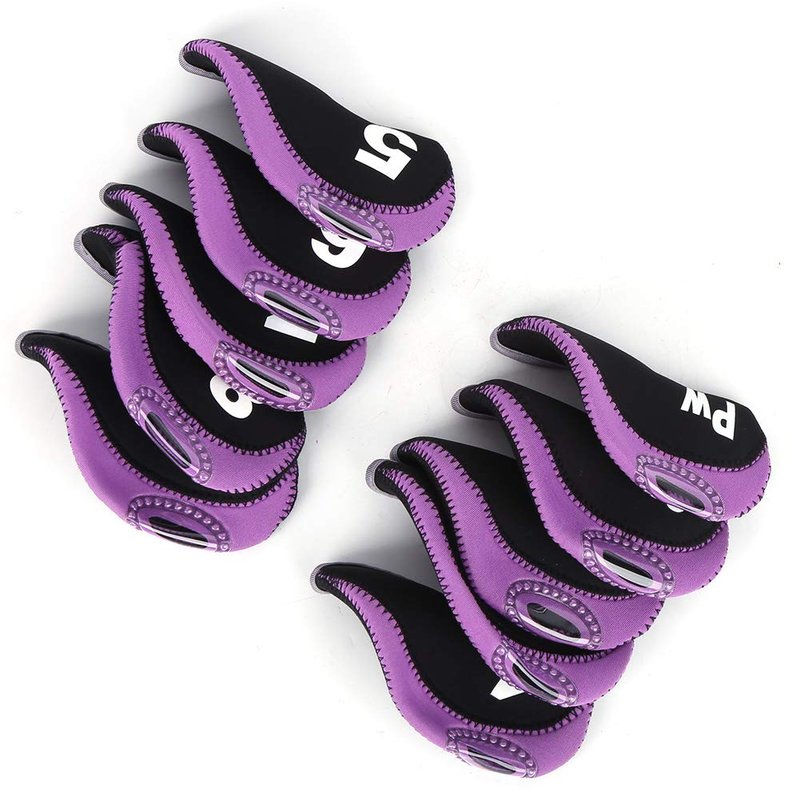 Neoprene Putter Covers, 10-Piece Set for Iron Heads - Black Numbered Design, Universal Fit for Left-Handed Clubs