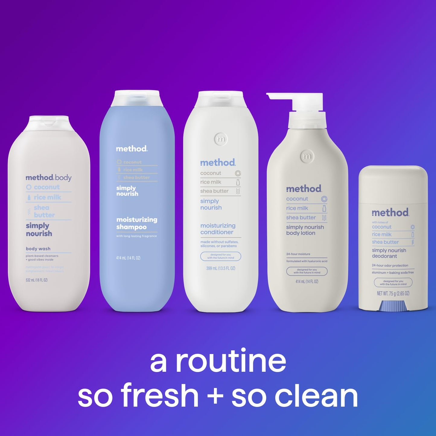 method Body Wash, Simply Nourish - Leaves Skin Feeling Soft & Moisturized, Made Without Parabens, Notes of Coconut, Rice Milk & Shea Butter, 28 Fl Oz
