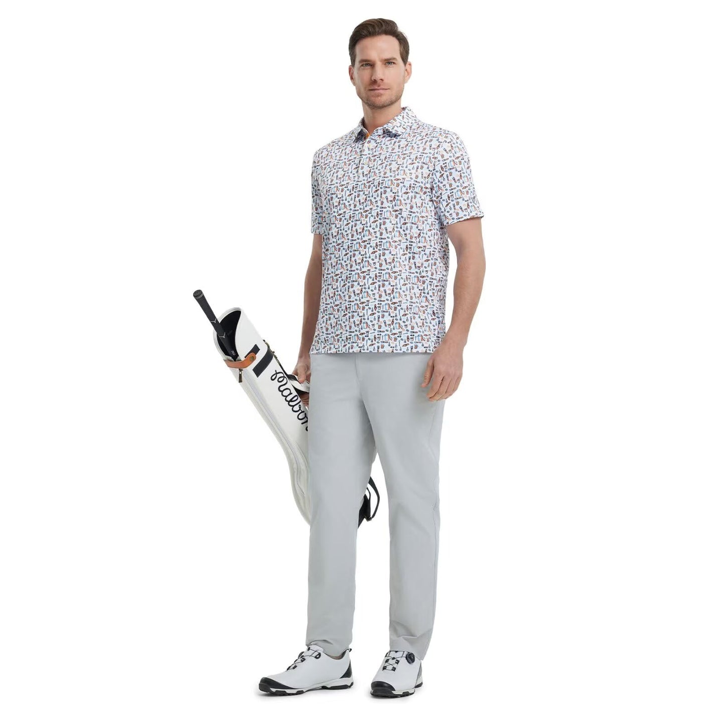 M MAELREG Golf Shirts for Men Dry Fit Print Patterns Performance Moisture Wicking Mens Polo Shirts Short Sleeve
