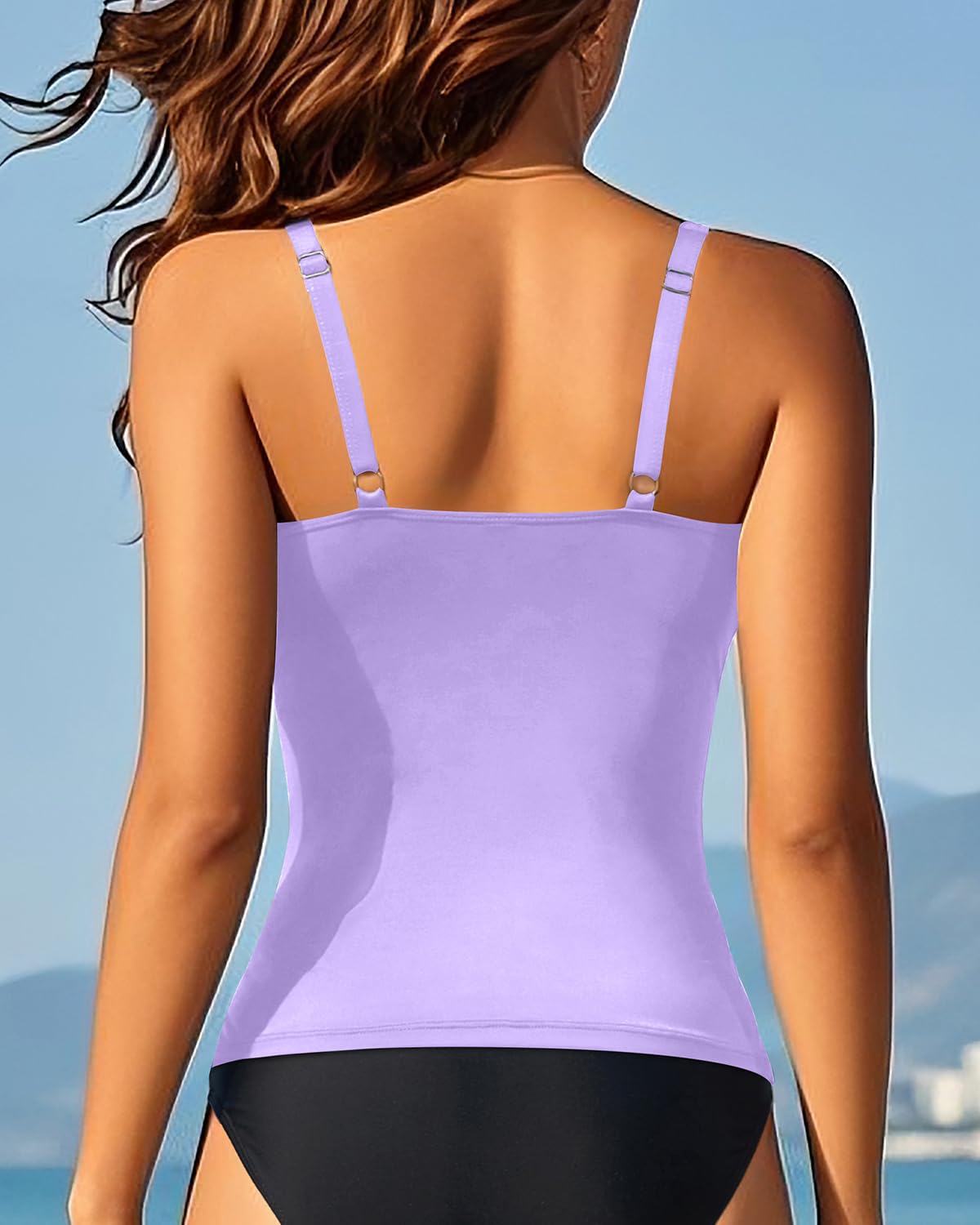 Tankini Tops for Women Tummy Control Swimwear Top Only No Bottom Lavender