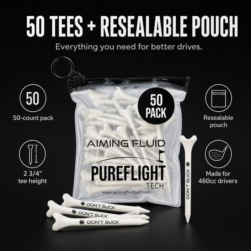 Aiming Fluid Golf Dont Suck Golf Tees - with Durable 4-Prong Tees PureFlight Tech for Straighter & Longer Drives, Less Friction, Consistent Height, Ideal for 460cc Golfing Drivers, 2 3/4", Pack of 50