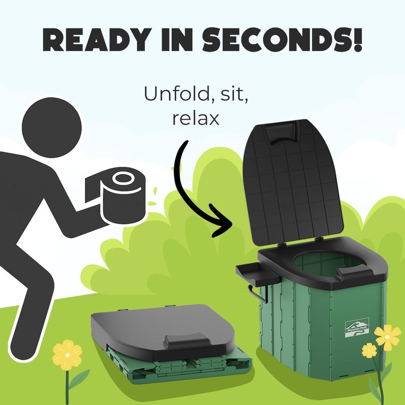 Keystone Peak Portable Camping Toilet – Foldable Travel Potty for Adults | Compact & Sturdy Porta Potty for Camping, Hiking, Car Trips & Emergencies – Comfort Anywhere