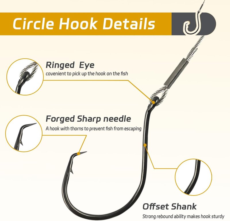 Fishing Hook Rigs - Heavy Duty Circle Hooks 1/0-10/0 with Stainless Steel Leader | 25/50 Pack for Catfish, Shark & Surf Fishing