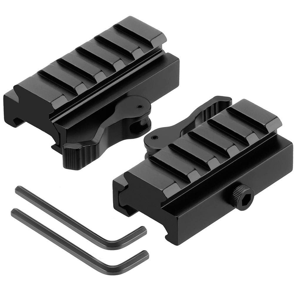 LONSEL Picatinny Riser Mount, Low Profile Rail Riser Mounts Adaptor with QD Lever Lock Quick Release & 5 Slots Picatinny Rails for Scope Rings Optics Sights, 1/2" H x 2.5''L (2 Pack)