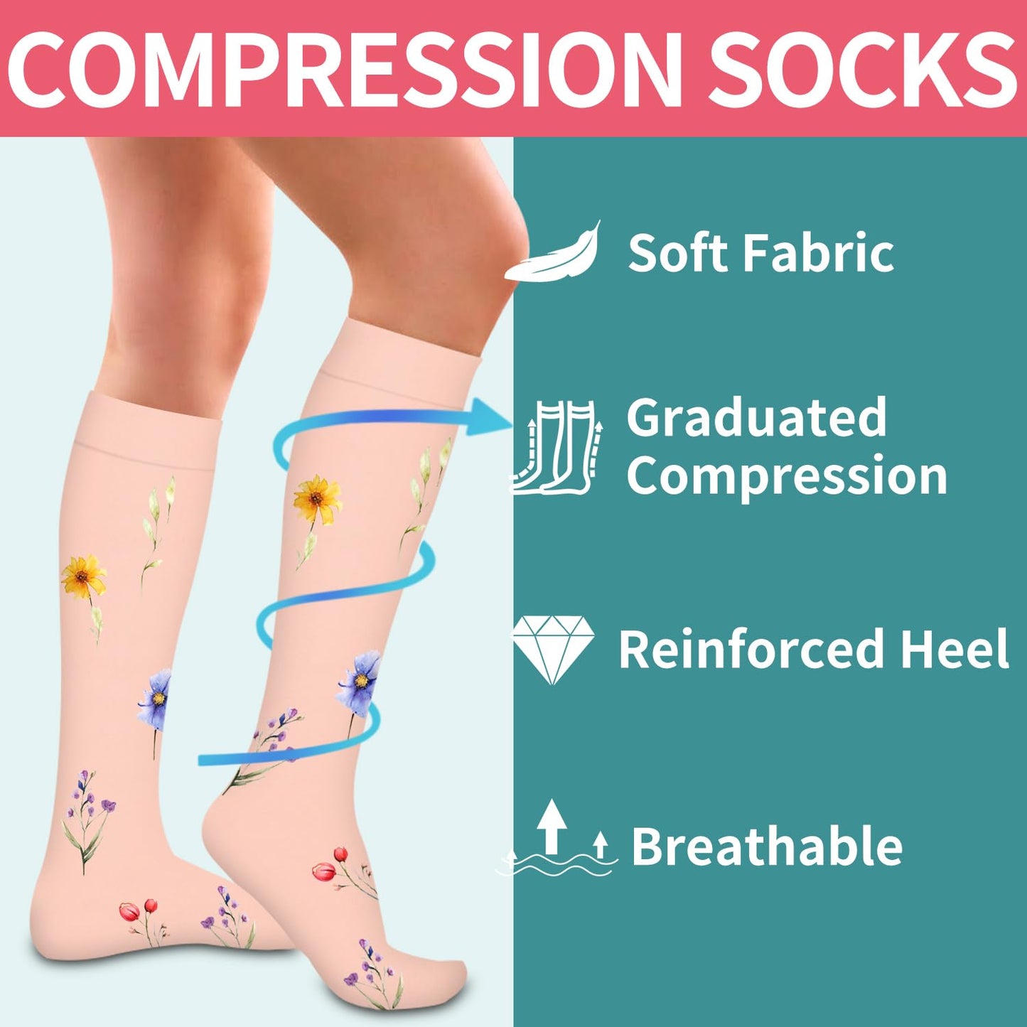 COOLOVER Copper Compression Socks for Women and Men(6 Pairs)-Best Support for Running, Athletic, Travel