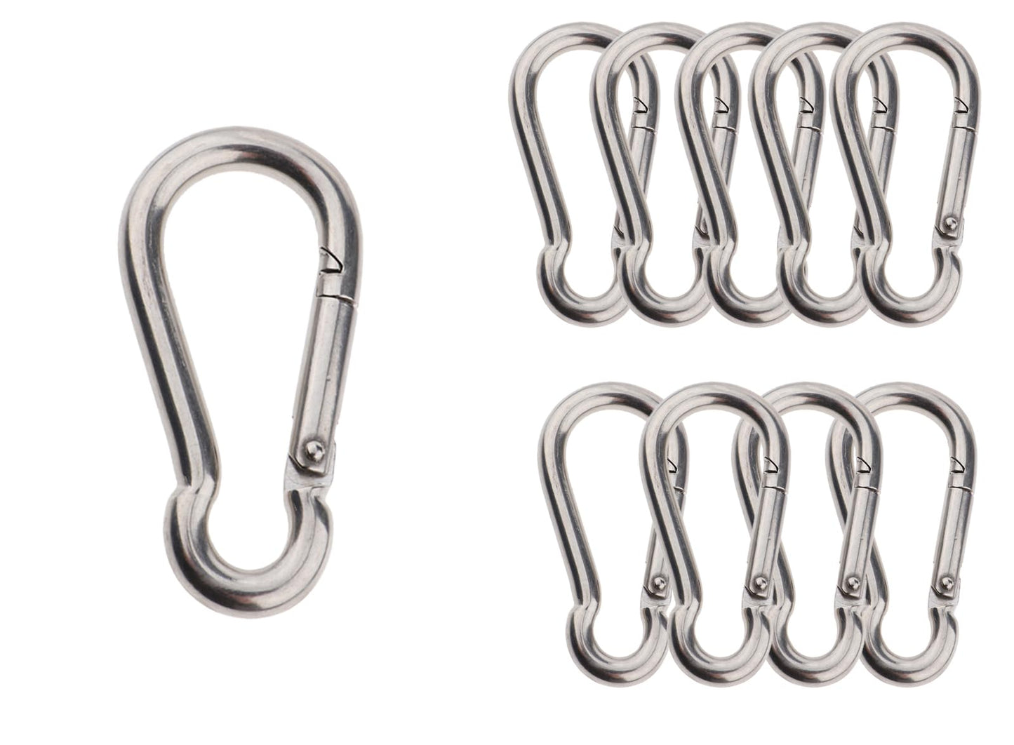 Olivia & Oliver 10 Pack Stainless Steel Carabiner，3.15 inch Carabiners，Spring Snap Hook Carabiner for Fitness, Boating, Camping, Hiking, pet Leash, Indoor Outdoor Equipment Gear, DIY accessorie.