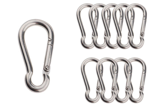 Olivia & Oliver 10 Pack Stainless Steel Carabiner，3.15 inch Carabiners，Spring Snap Hook Carabiner for Fitness, Boating, Camping, Hiking, pet Leash, Indoor Outdoor Equipment Gear, DIY accessorie.