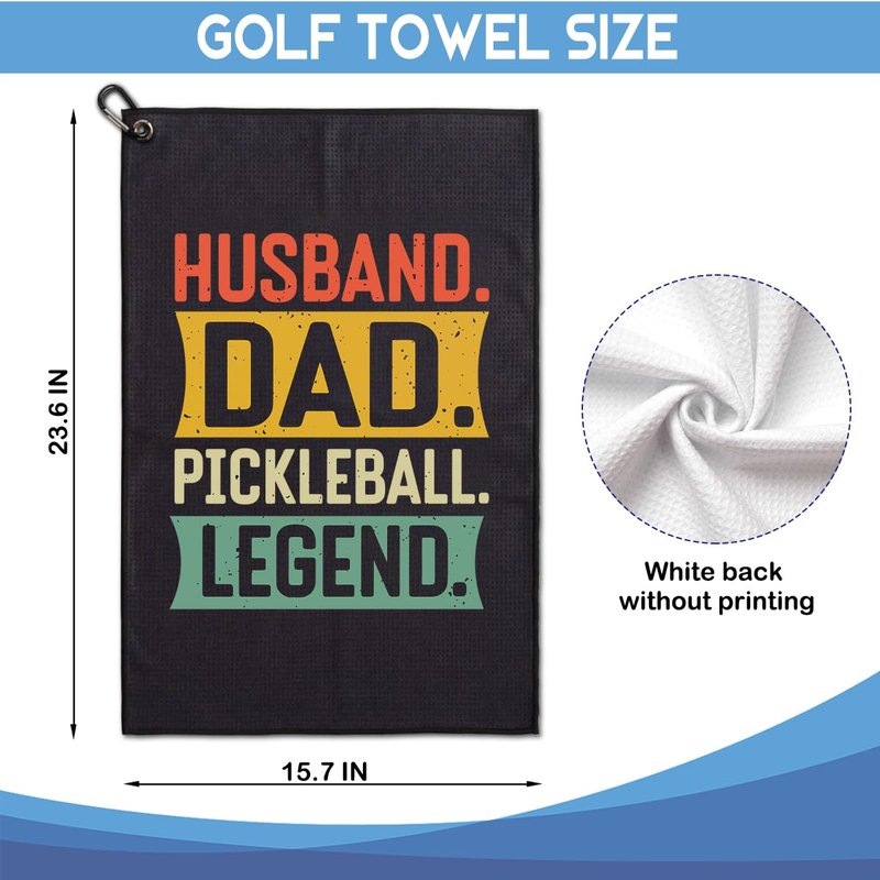 GEYGIE Husband Dad Pickleball Legend Printed Microfiber Pickleball Towel with Clip, Funny Pickleball Towel Gifts for Men Dad Grandpa, Fathers Day Birthday Gift for Pickleball Lover