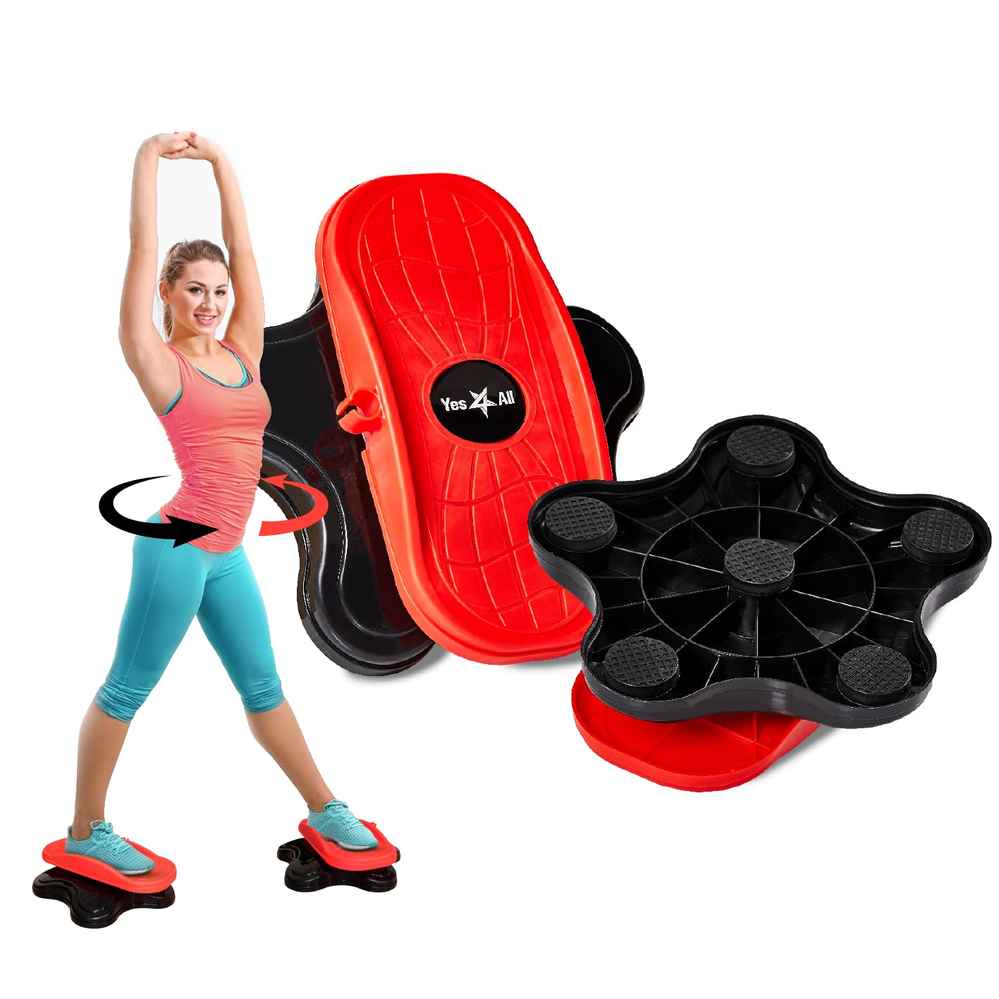 Yes4All Core Ab Twister Board Exercise Equipment For Waist Trainer, Abdominal Exercise- Pair, Black/Red