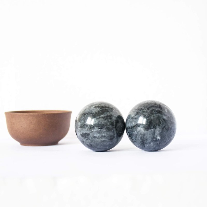 Baoding Balls - Dark Grey Stress Relief Exercise Balls | Natural Marble, 1.4" Diameter