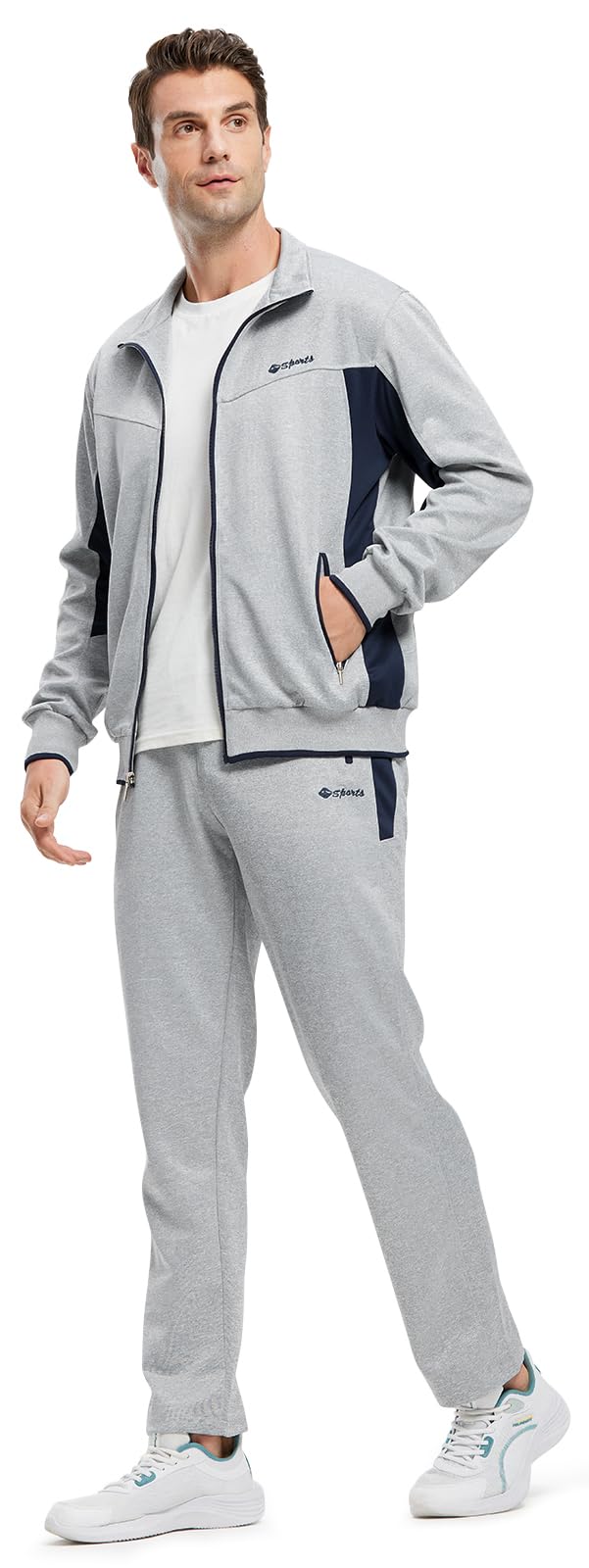 Rdruko Men's Tracksuit Sweatsuits 2 Piece Set Athletic Jogging Gym Activewear Sets(Grey,US L)